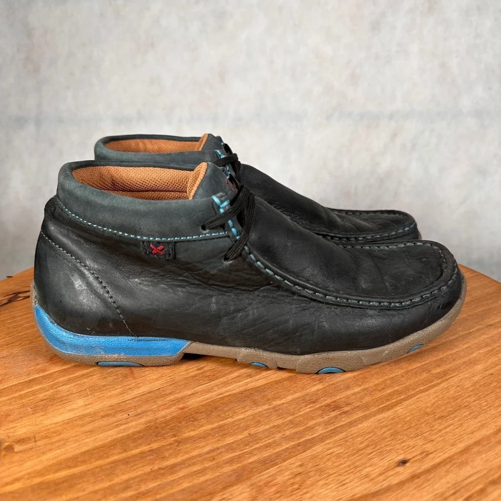 Twisted X Driving Mocs Mens 8M Black Blue Leather Chukka Boots WDM0033 Good